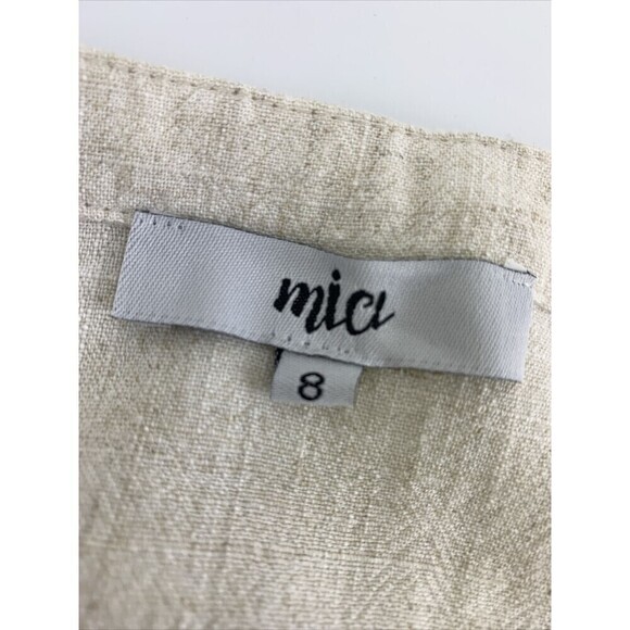 Mia Linen Tiered Dress Tank Natural Adjustable Drawstring  Pockets Button Down 8 - Picture 7 of 12